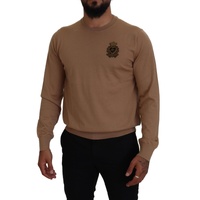 Cashmere Crewneck Pullover Sweater with Logo Details