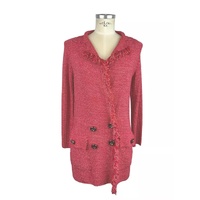 Soft Long Jacket with Deep V Neckline and Metallic Button Details