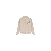 Hazelnut Beige Collegial Bomber Jacket with Embossed Logo