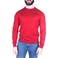 Cotton Crew Neck Sweater with Logo Embroidery and Colored Patch
