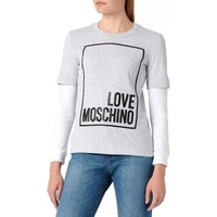 Grey Melange Long-Sleeved Cotton T-Shirt with Eco-Leather Logo