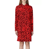 Viscose Long Dress with Shirt Collar and Button Closure