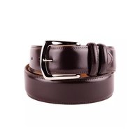 Genuine Smooth Brown Calfskin Belt with Brass Buckle