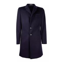 Loro Piana Mens Dark Blue Coat with Button Closure and Slanted Pockets