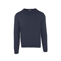 Navy Blue Wool and Cashmere Round Neck Sweatshirt