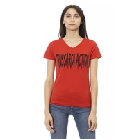 Short Sleeve T-shirt with V-neck and Front Print