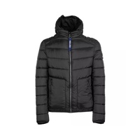 Mens Black Hooded Jacket with Zip Closure and Removable Internal Vest