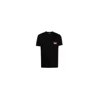 Black Cotton T-Shirt with Contrasting Logo Stamps
