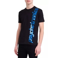 Black Cotton T-Shirt with Blue Vertical Print