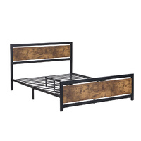 Belton Metal Bed Frame Mattress Base Platform Wooden Industrial Rustic