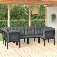 Garden Lounge Set Black and Grey Poly Rattan
