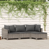Garden Lounge Set with Cushions Grey Poly Rattan