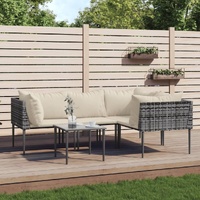 Garden Lounge Set with Cushions Grey Poly Rattan