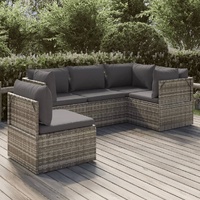Garden Lounge Set with Cushions Grey Poly Rattan