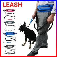 Hands Free Dog Leash Adjustable Lead with Waist Belt Bag for Walking Jogging Running Black