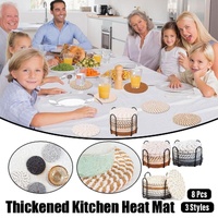 8PCS Round Cotton Woven Coaster Heat Resistant Thick Insulation Dining Table Mat