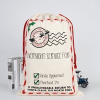 50 by 70cm Canvas Hessian Christmas Santa Sack Xmas Stocking Reindeer Kids Gift Bag, Cream