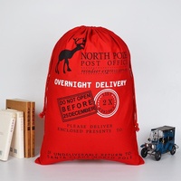 50 by 70cm Canvas Hessian Christmas Santa Sack Xmas Stocking Reindeer Kids Gift Bag, Red