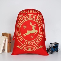 Large Christmas XMAS Hessian Santa Sack Stocking Bag Reindeer Children Gifts Bag, Red