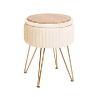 Side Table Storage Ottoman - Velvet Padded Stool Vanity Footstool