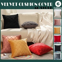 Velvet Cushion Cover Pleated Checked Plaid Plush Decorative Lounge Cushion Cover