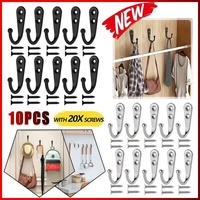 10Pcs Wall Hooks Heavy Duty Coat Hat Robe Hanger Double Hole Zinc Alloy Vintage