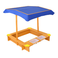 Kids Sandpit Wooden Sandbox Sand Pit with Canopy Water Basin Toys 146cm