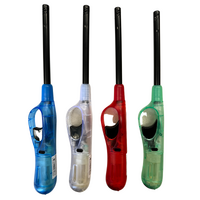 1x Clear Long Gas Lighter for BBQ Kitchen Cigarette w Safety Lock - Assorted Colours