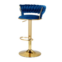 2x Bar Stools Gas Lift Velvet Woven Backrest