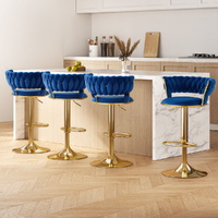 4x Bar Stools Gas Lift Velvet Woven Backrest