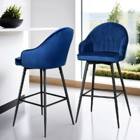 4x Bar Stools Velvet Swivel Metal Legs