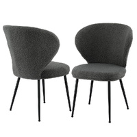2x Dining Chairs Sherpa Boucle Wing Back