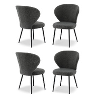 4x Dining Chairs Sherpa Boucle Wing Back