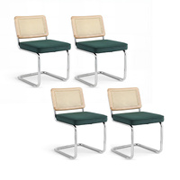 Dining Chairs Set of 4 Velvet Rattan Cantilever