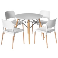1 Dining Table and 4 Chairs Set White
