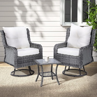 3PC Outdoor Furniture Bistro Set Lounge Wicker Swivel Chairs Table Cushion