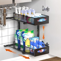 CARLA HOME 2 Tier Under Sink Organizer Pull Out Sliding Cabinet Storage Shelving Unit with Height Adjustable for Kitchen, Bathroom or Laundry Room Sto