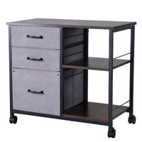 Mobile Metal File Cabinet with 3 Fabric Drawers and 2 Open Shelves