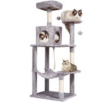 VEVOR Cat Tree 143 cm Cat Tower with Cat Condo Sisal Scratching Post Grey