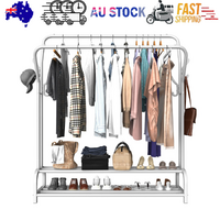 Heavy Duty Metal Double Clothes Rail Rack Garment Hanging Shoe Storage Shelving Unit AU