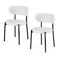 Dining Chairs Set of 4 Sherpa Boucle White