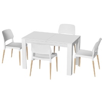 1 Dining Table and 4 Chairs Set White Wood