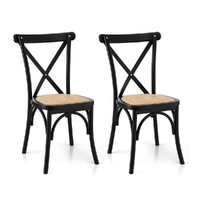 2x Dining Chairs Rattan Wooden Kitchen Accent Chair Cafe Lounge Rubber Wood