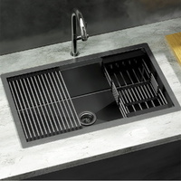 Kitchen Sink Stainless Steel Single Bowl Drain Rack Basket Black