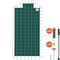VEVOR Pool Safety Cover Fits Rectangle Inground Safety Pool Cover Green Mesh with 4 by 8ft Center End Steps Solid Pool Safety Cover for Swimming