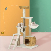 Cat Tree Tower Scratching Post Scratcher Wood Bed Condo House Rattan Ladder