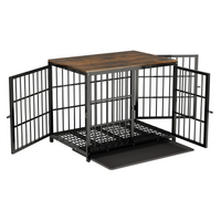 P&P Walnut Dog Crate with Wooden Furniture Style, 3-Door Entry and Slide Out Tray Black