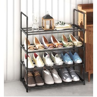 4-Tier Stainless Steel Shoe Rack Storage Organizer to Hold up to Black