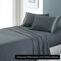 soft microfibre embroidered stripe sheet set pillowcase stripe Charcoal White