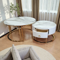 Snowy Mountain Faux Modern Marble Slate Nesting Coffee Table Set Leather Wrapped Wood Drawers Marble Coffee Tables Range 2